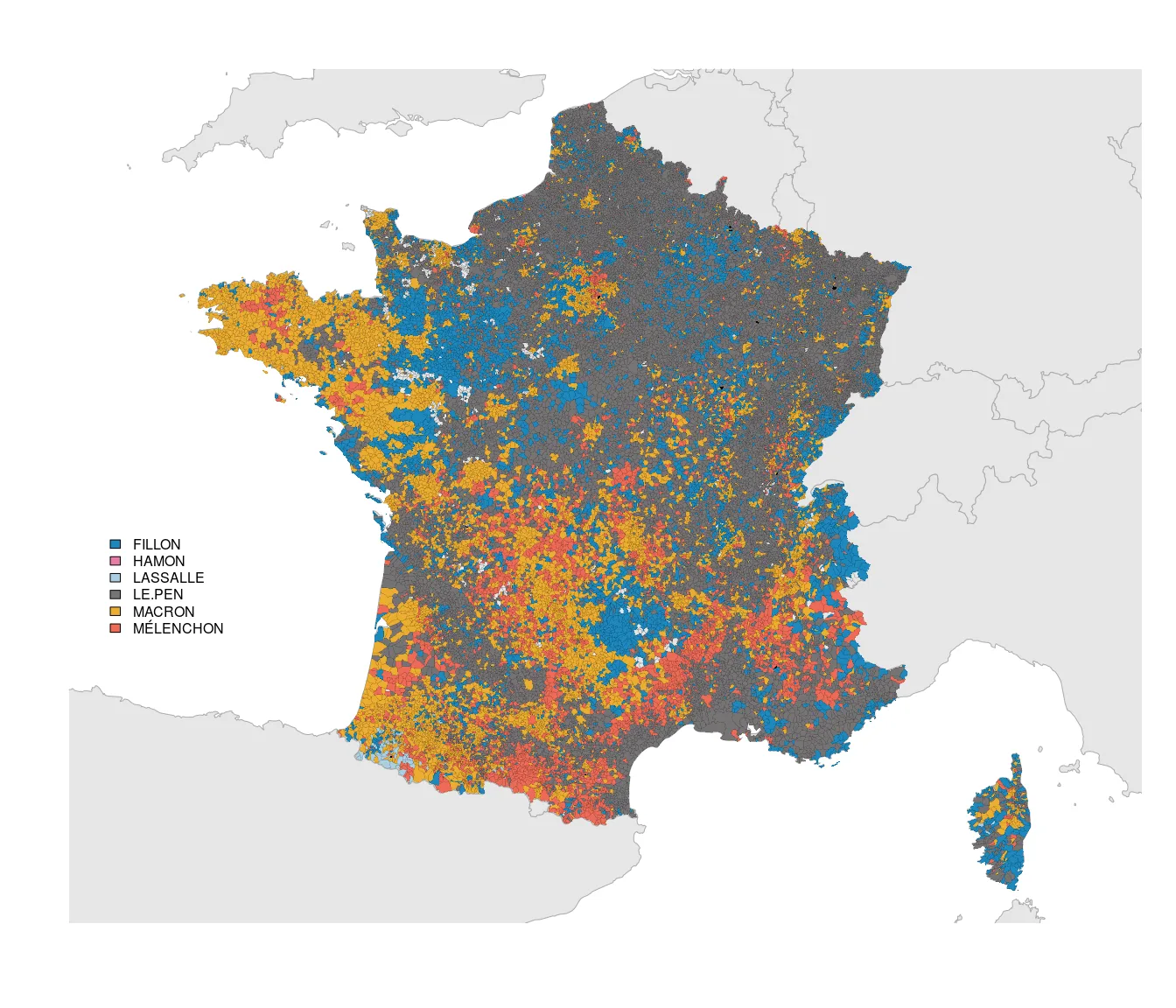 Hommage à Jackson Pollock : 1st round best candidate per town